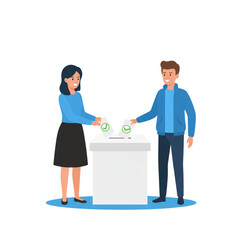 Fototapeta premium Adult couple casting votes into election ballot box illustration