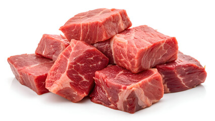 Prime beef cubes ready for grilling, stewing or kabobs, showing fresh marbling and rich color for culinary creations and delicious recipes