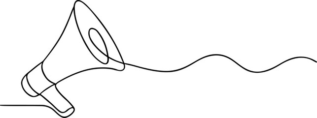 Stylized megaphone silhouette line art isolated on white background