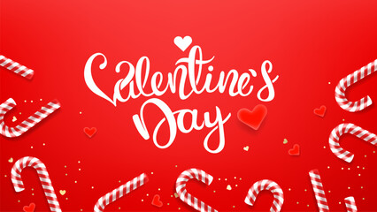 Valentines day greeting card with calligraphic inscription. 3d vector banner