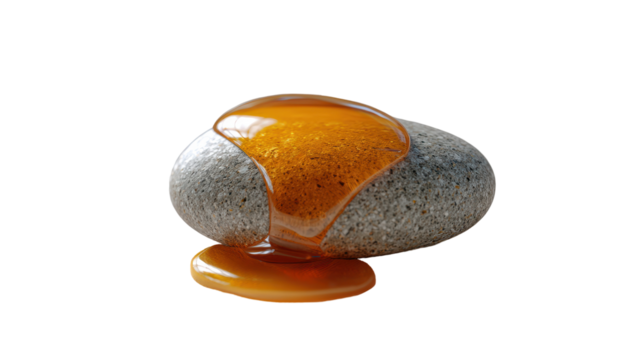 Smooth stone with honeylike syrup dripping over its surface.