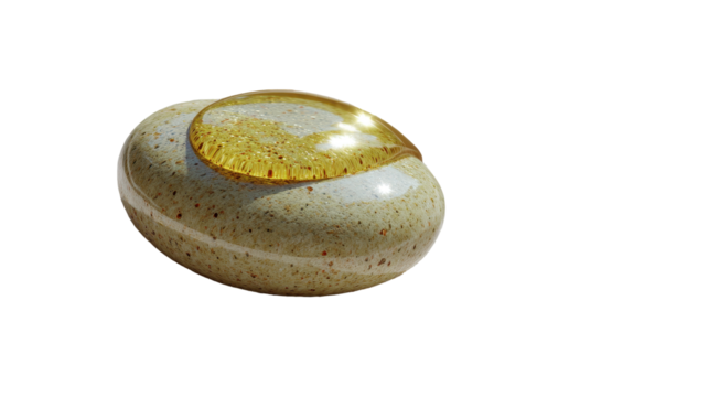 Smooth decorative pebble with a glossy surface and unique design.