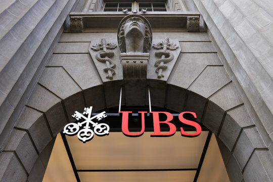 Zurich, Switzerland - 27th November 2025. The UBS bank entrance on Bahnhofstrasse. Entrance to one of the branches of the biggest Swiss Bank. Swiss financial institution.
