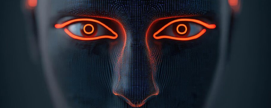 Futuristic Close-Up of a Digital Face with Neon Accents