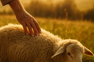 A humble shepherd reaches for a lost sheep in rugged terrain, illustrating compassion, rescue, and the heart of the Good Shepherd.