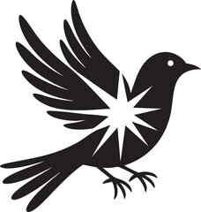 Fototapeta premium Black Bird Silhouette With Starburst Design Element Flying