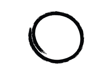 A black circle drawn with a brush on a white background with visible brushstroke texture detail