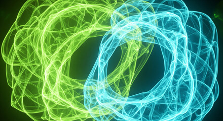 Dynamic turquoise and green energy flows with captivating swirling patterns, perfect for technology, innovation, and futuristic themes