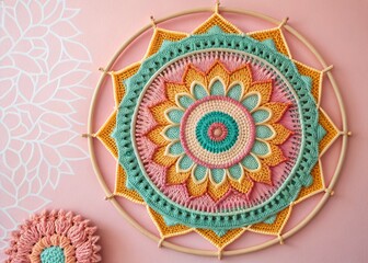 Crochet mandala wall decor isolated on suitable background