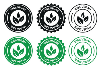 Vegan food icon set badge sign. Bio, Ecology, Organic logos and badges, label, tag. Green leaf on white background. Vector illustration. Vegan food logo, label, sign, badge, symbol, banner.