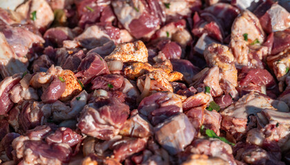 Raw marinated lamb meat for shashlik