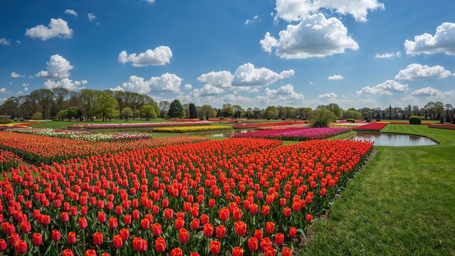Vibrant Pink Tulip Fields Under Blue Sky - Free Stock Photo | Pikwizard