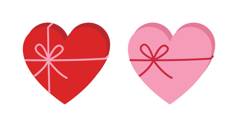 Heart shaped gift box Flat vector illustration.
For celebrating Valentine's Day, Mother's Day,wedding or birthday.
White background.