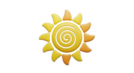 Stylized yellow and orange sun with swirl center on black background