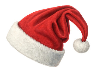 Red santa hat with white trim isolated on transparent background