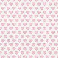 Seamless pattern of pink lace doily hearts on soft cream linen—delicate romantic background for Valentine’s Day, wedding stationery, gift wrap, fabric, scrapbooking, and digital paper.