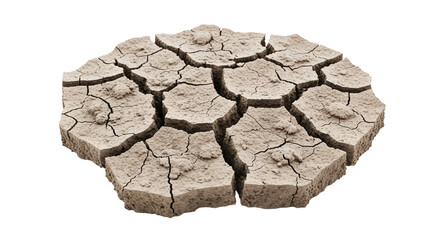 Dry Cracked Earth Patch on White