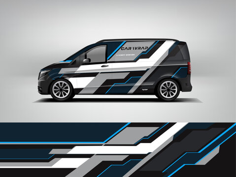 Blue Black Tech Van Wrap Design &ndash; Sleek Modern Lines for Professional Fleet Branding