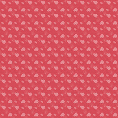 Seamless pattern of tiny pink hearts on red textured background—cute romantic Valentine design for wrapping paper, fabric, invitations, and scrapbooking.
