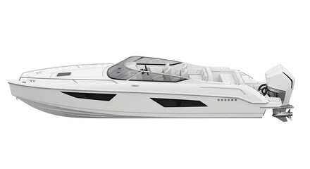 Modern White Speedboat with Outboard Motor