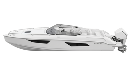 Modern White Speedboat with Outboard Motor