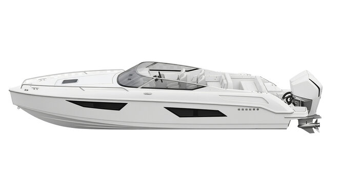 Modern White Speedboat with Outboard Motor