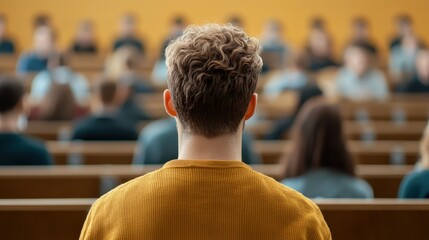 Student Attending Lecture in University Auditorium Setting