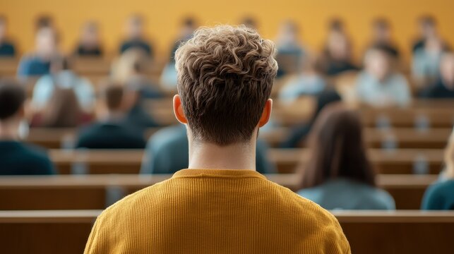 Student Attending Lecture in University Auditorium Setting