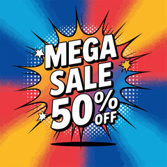  Comic-Style 50% mega Sale poster,  Comic-Style 50% mega Sale background