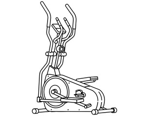 Elliptical cross trainer machine for cardio workout hand drawn vector illustration. Black and white gym fitness equipment sketch isolated on white background.