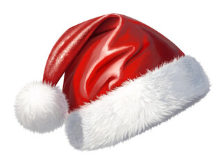 Red santa hat with white fur trim isolated on transparent background