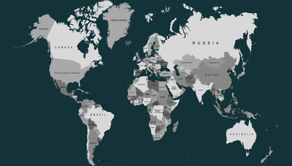 World map. Grey modern vector map. Silhouette map