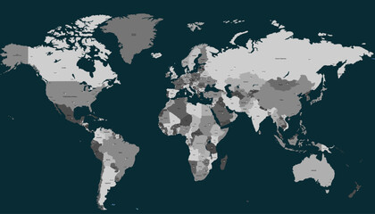 World map. Grey modern vector map. Silhouette map