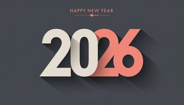 Happy new year greeting card featuring the year 2026 in a stylish and modern design on gray background