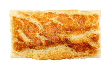 Fresh baked, loaf of homemade wheat bread isolated on white, clipping path, top view