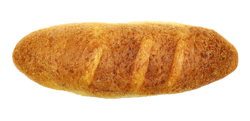 Fresh baked, loaf of corn bread isolated on white, clipping path, top view 