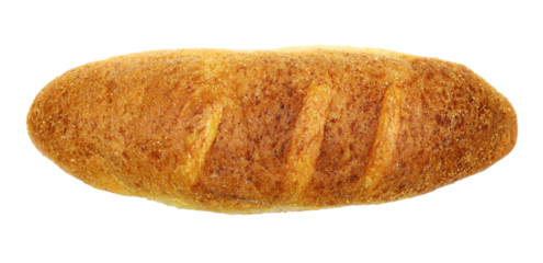 Fresh baked, loaf of corn bread isolated on white, clipping path, top view 