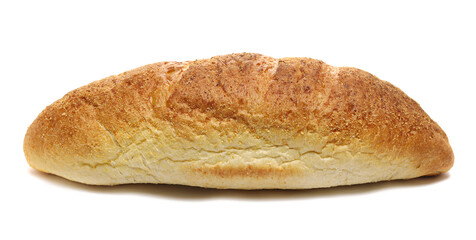 Fresh baked, loaf of corn bread isolated on white, clipping path, side view