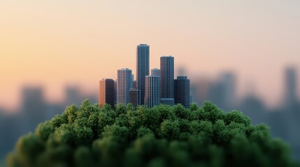 Miniature City Model Surrounded by Lush Green Vegetation