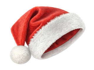 Red santa hat with white trim isolated on transparent background