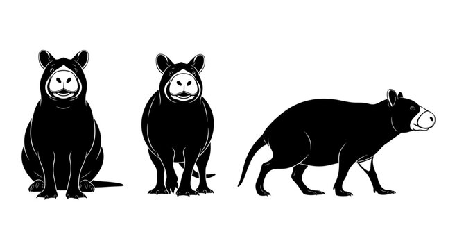 Tapir silhouette set: three distinct poses in bold black design on white background