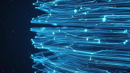 Close-up view of glowing blue lines and specks of light forming an abstract network, suggesting data transfer or neural pathways.