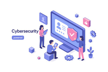 Fototapeta premium Secure digital management with isometric cyber protection team