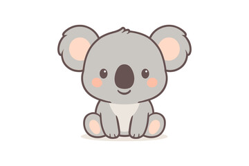 Obraz premium Cute cartoon koala bear sitting on white background in adorable kawaii style