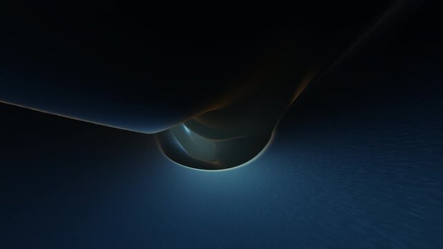 An abstract blue and black design with a central curved shape in a floating illusion. Blue outlines the shape, while black fills its interior, creating a visually striking and balanced composition