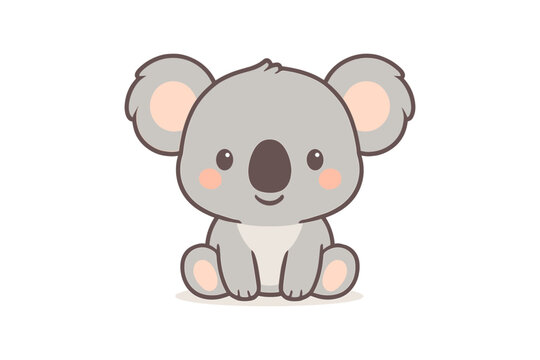 Cute cartoon koala bear sitting on white background in adorable kawaii style