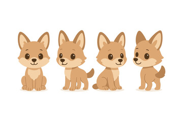 Fototapeta premium Cute cartoon puppy character set in various poses on white background