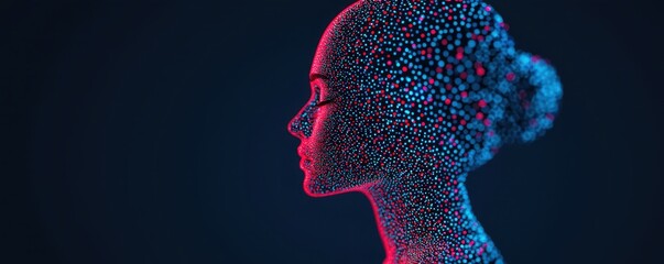 Artificial Intelligence Concept with Neon Dots and Profile