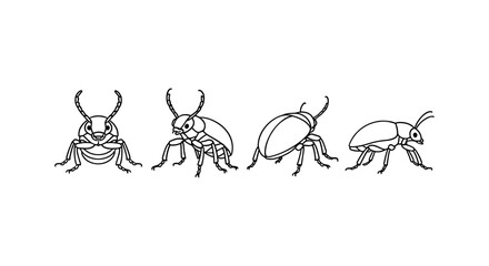 Minimalist beetle silhouette collection in linear style for natural design projects