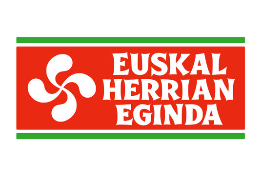 Basque Label with Lauburu Symbol and Text &lsquo;Euskal Herrian Eginda&rsquo;, meaning made in the Basque Country. Lauburu symbol is a traditional symbol of the Basque Country. Literally means four heads.